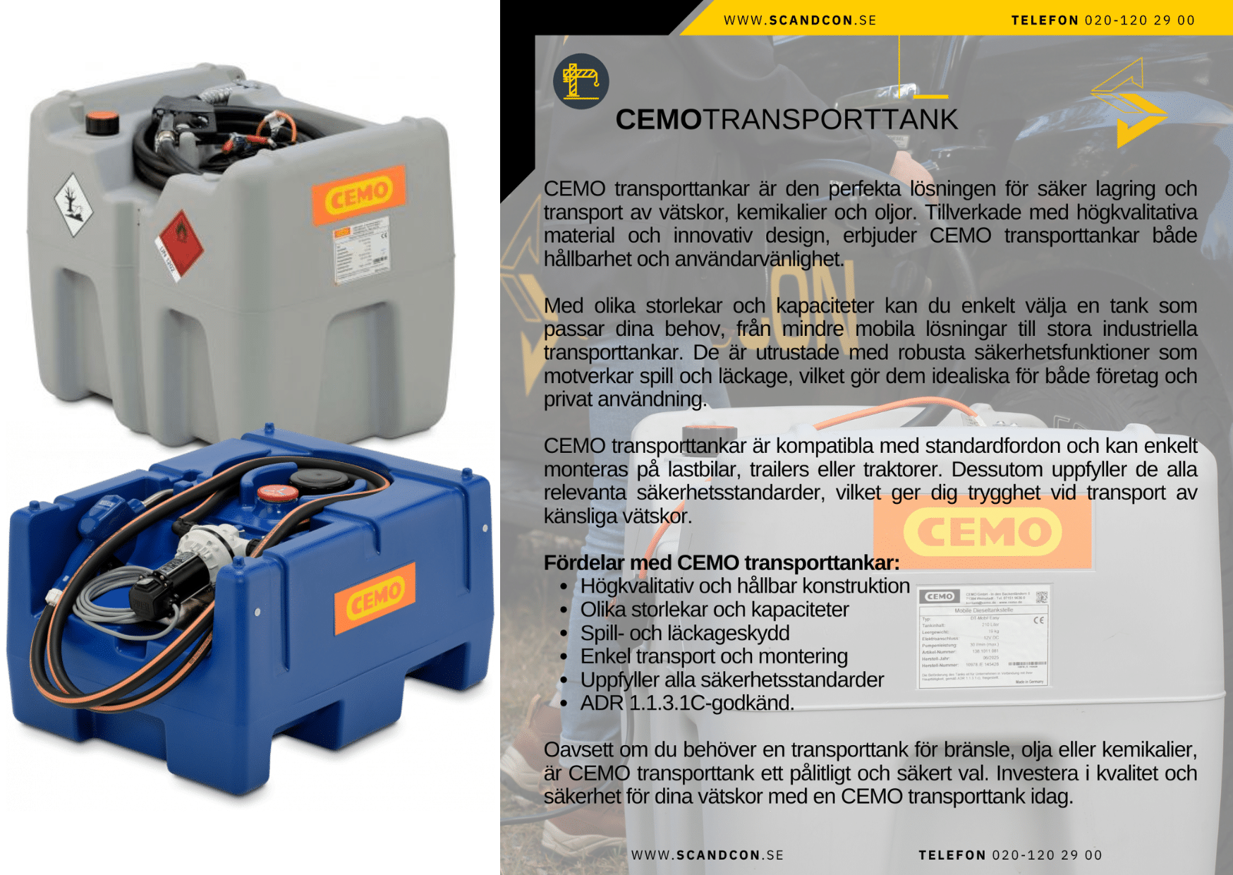 Cemo Transporttank Diesel Plast 210 Lit 12V 40 Lit / Min med lock